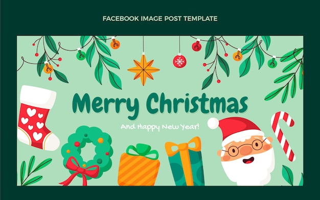 Vector hand drawn flat christmas social media post template