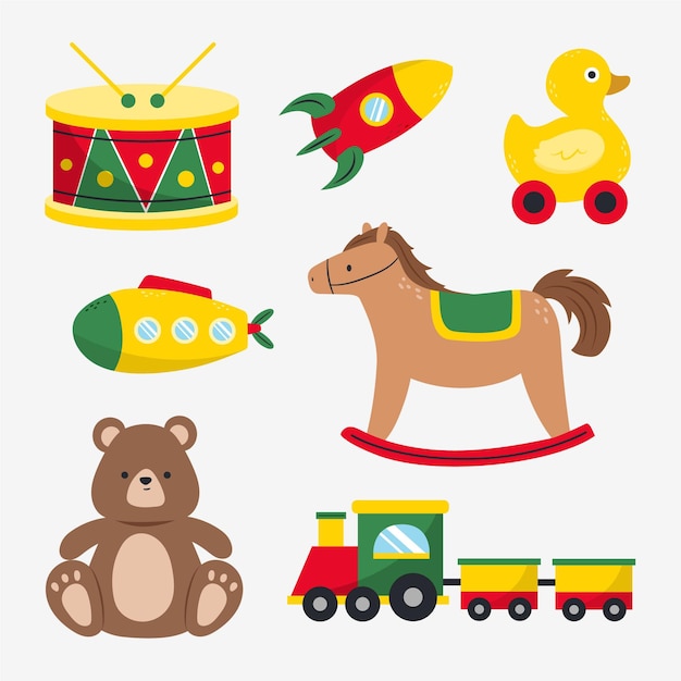 Vector hand drawn flat christmas toys collection