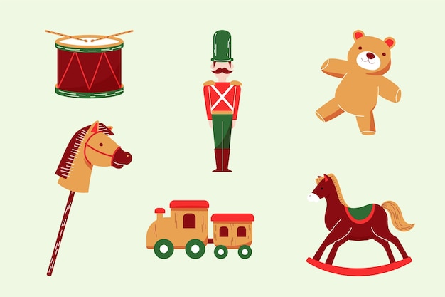 Vector hand drawn flat christmas toys collection