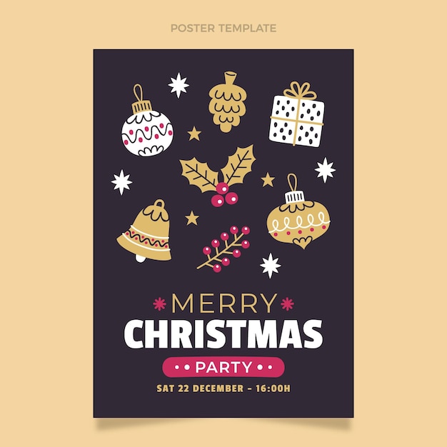 Vector hand drawn flat christmas vertical poster template