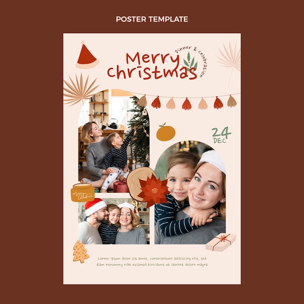 hand drawn flat christmas vertical poster template