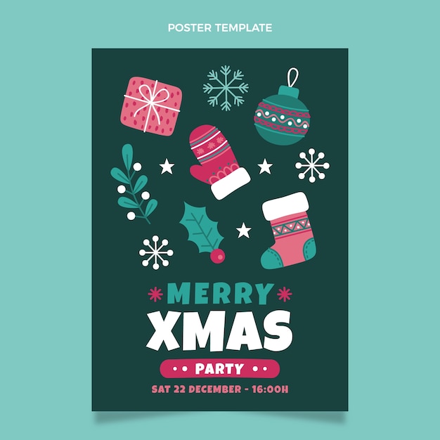 Vector hand drawn flat christmas vertical poster template