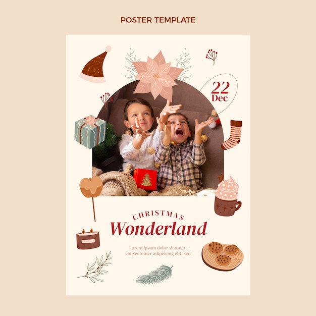 hand drawn flat christmas vertical poster template