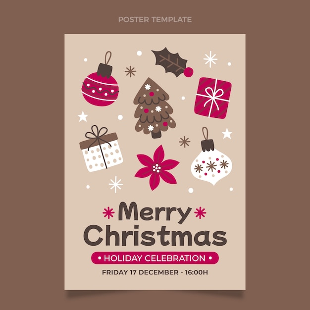 hand drawn flat christmas vertical poster template