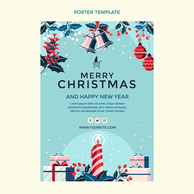 Ручной обращается плоский рождественский вертикальный шаблон плаката