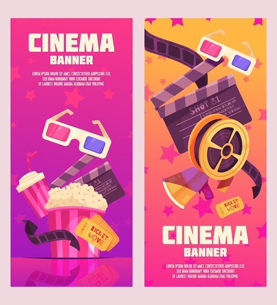 hand drawn flat cinema banner set
