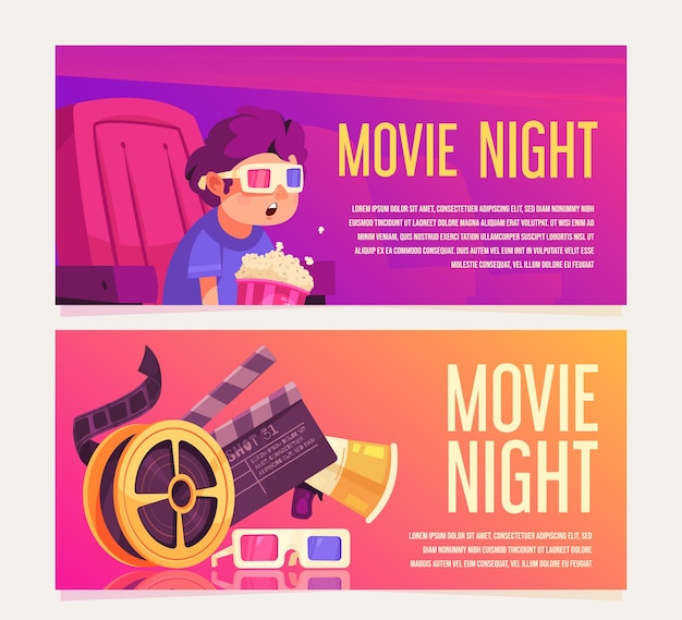 hand drawn flat cinema banner set