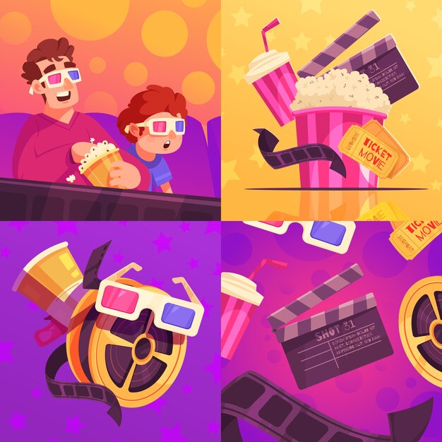 hand drawn flat cinema composition set
