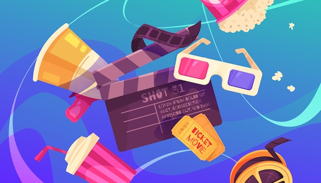 Vector hand drawn flat cinema composition