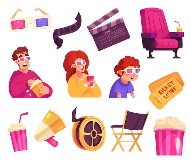 hand drawn flat cinema set