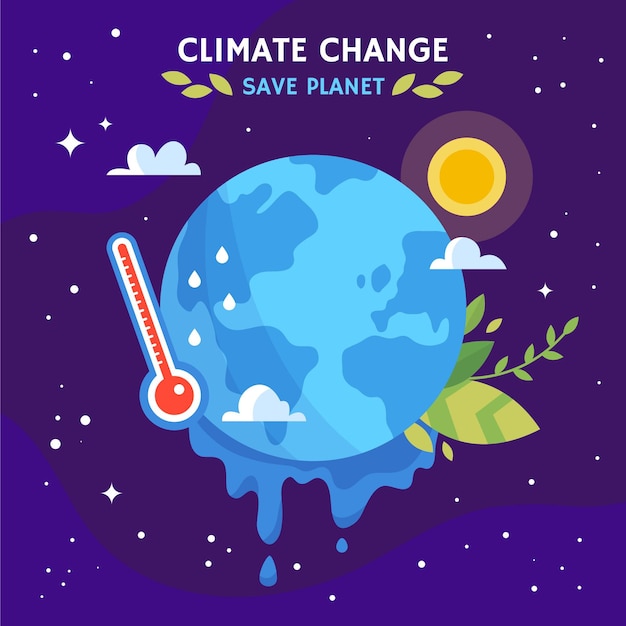 Vector hand drawn flat climate change concept illustration