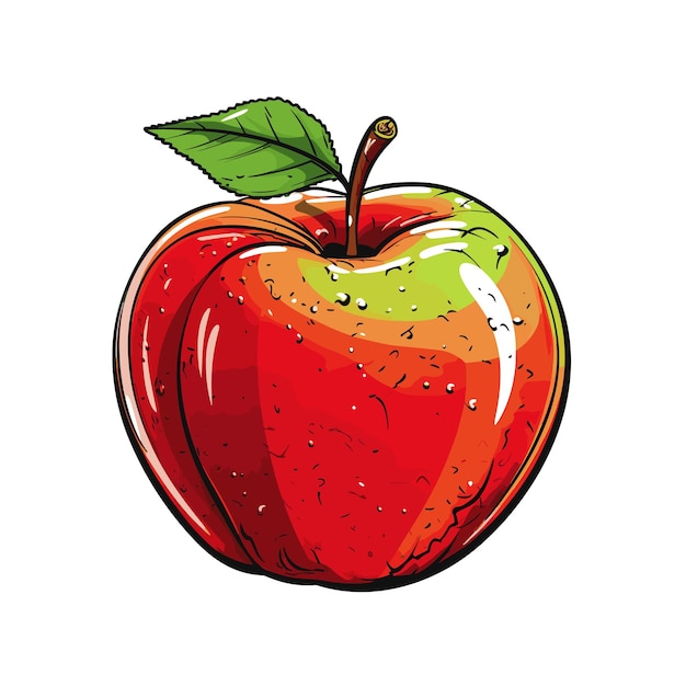 Hand Drawn Flat Color Apple Fruit Illustration