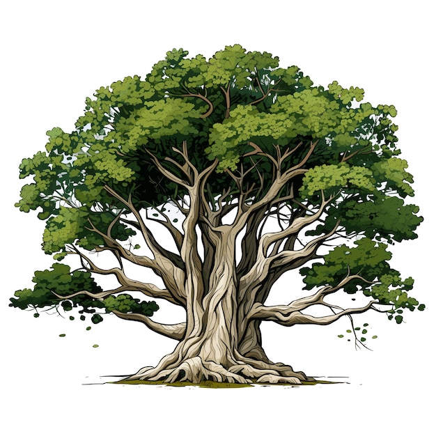 Hand Drawn Flat Color Banyan Tree Illustration