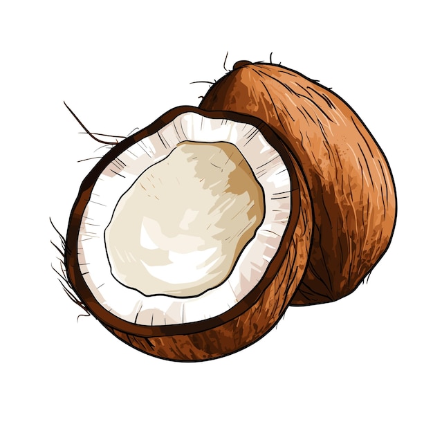 Hand Drawn Flat Color Coconut Illustration