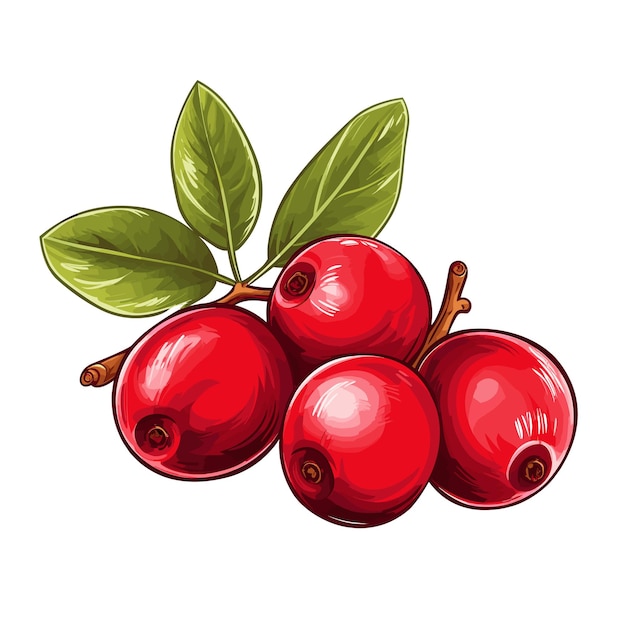 Illustrazione disegnata a mano della frutta del mirtillo rosso di colore piatto