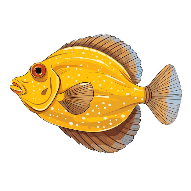 Vector hand drawn flat color flounder fish illustration