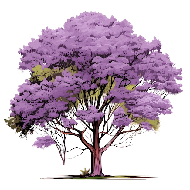 Vector hand drawn flat color jacaranda tree illustration
