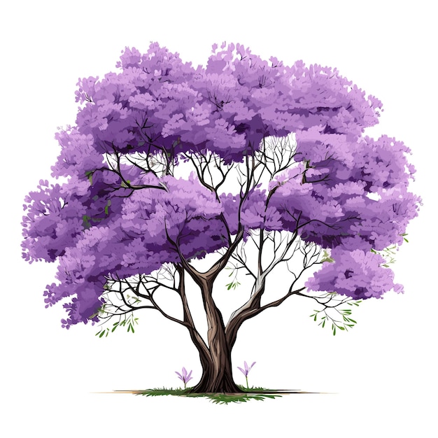 Vector hand drawn flat color jacaranda tree illustration