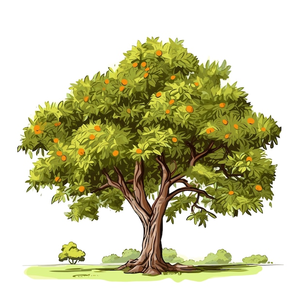 Hand Drawn Flat Color Mango Tree Illustration