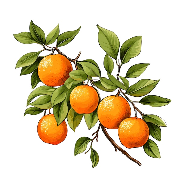 Vector hand drawn flat color orange branch illustration