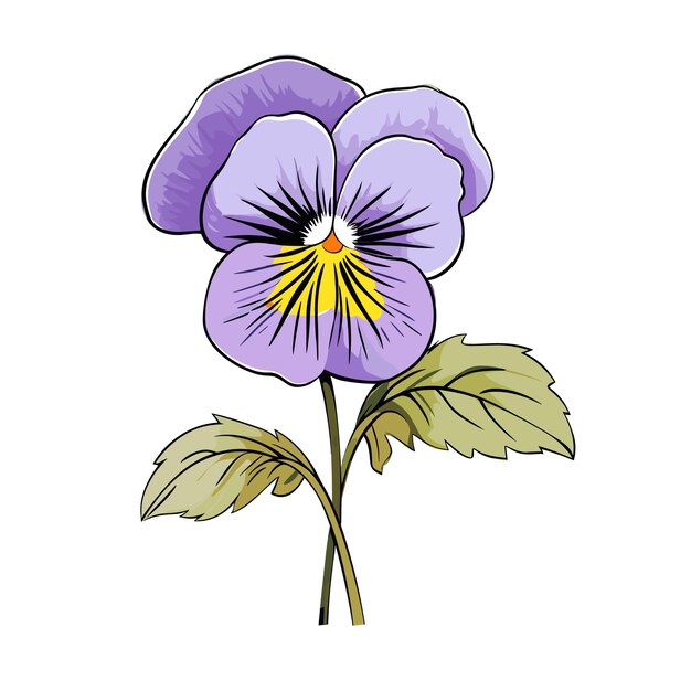 Vettore illustrazione del fiore della viola del pensiero di colore piatto disegnato a mano