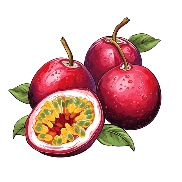 Hand Drawn Flat Color Passion Fruit Illustration