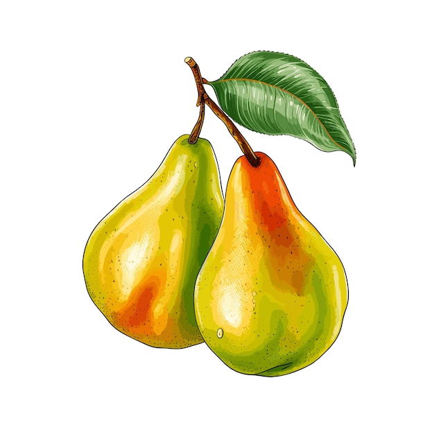 Hand Drawn Flat Color Pear Fruit Illustration