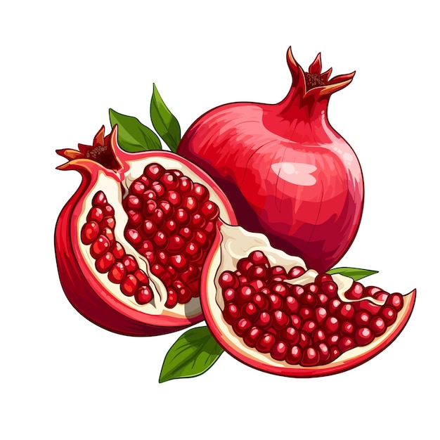 Hand Drawn Flat Color Pomegranate Fruit Illustration