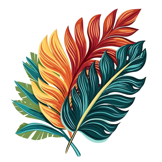 Premium Vector | Hand drawn flat color tropical leaves illustration