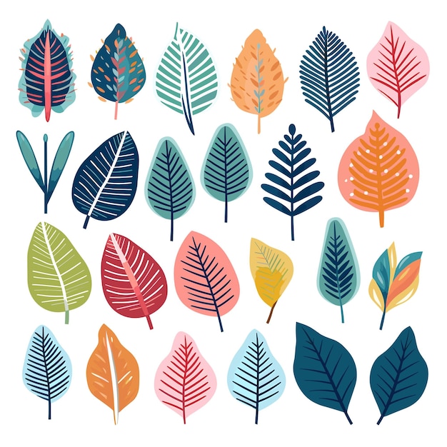 手描きのフラット カラーの熱帯の葉の図
