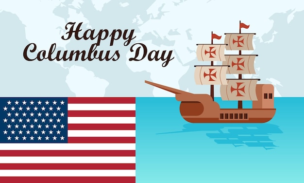 Fondo piatto di columbus day disegnato a mano