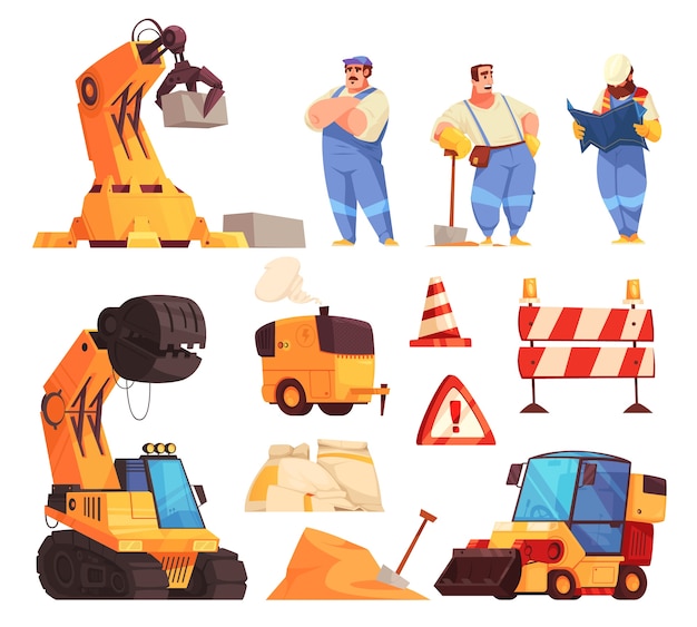 Vector hand drawn flat construction set