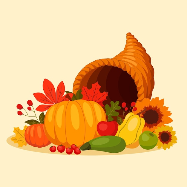 Hand drawn flat cornucopia illustration