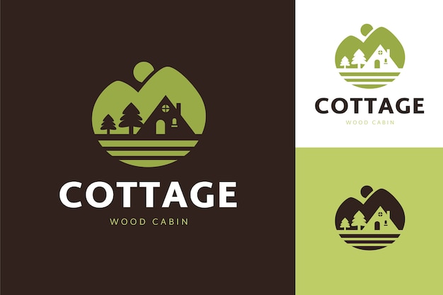 Vettore modello di logo cottage piatto disegnato a mano