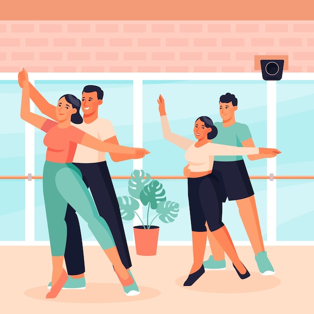 Vector hand drawn flat dance school illustration