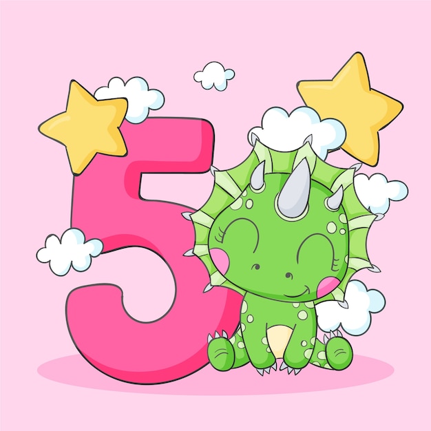 Design piatto disegnato a mano 5 anni anniversario o biglietto di compleanno