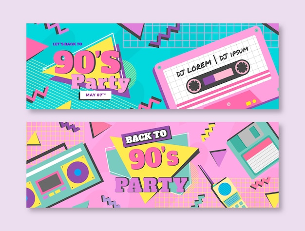 Hand drawn flat design 90s party banner