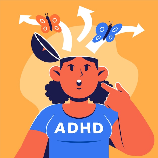 Illustrazione adhd design piatto disegnato a mano