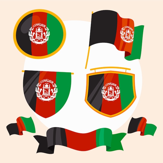 Vector hand drawn flat design afghanistan national emblems