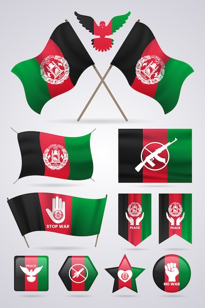 Vector hand drawn flat design afghanistan national emblems