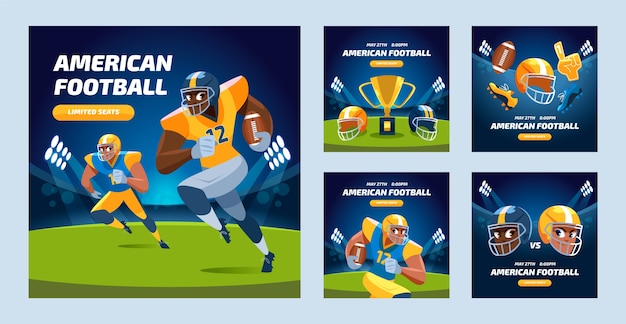 Vector hand drawn flat design american football instagram posts