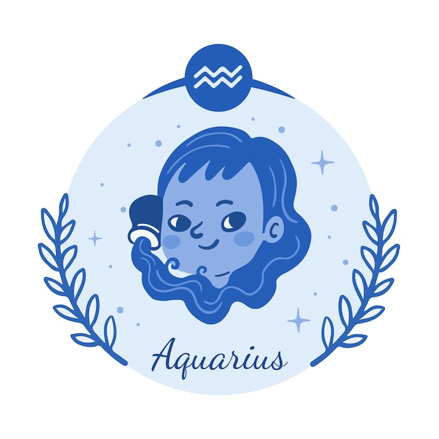 Vector hand drawn flat design aquarius logo