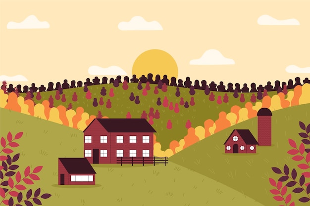 Hand drawn flat design autumn landscape