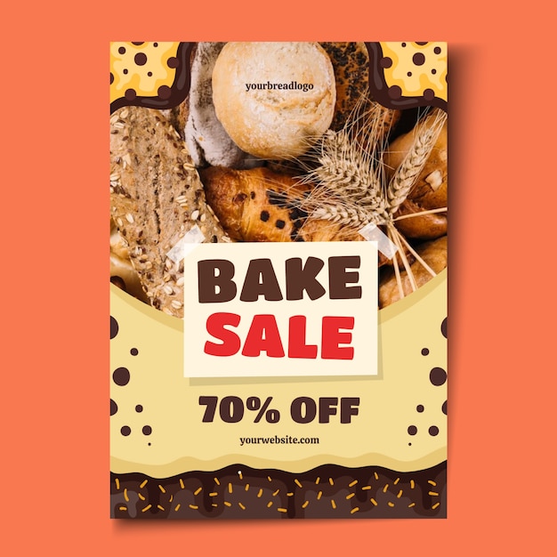 Hand drawn flat design bake sale flyer template
