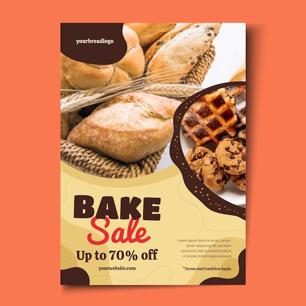 Vector hand drawn flat design bake sale flyer template