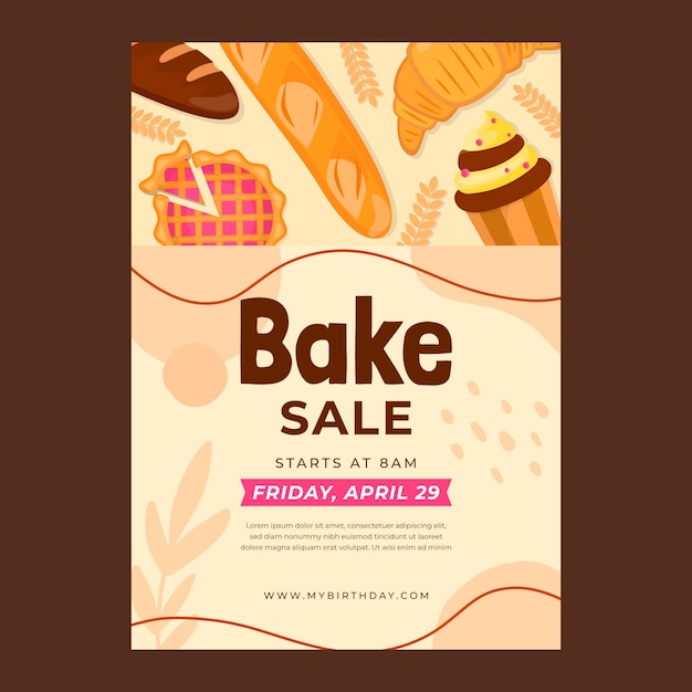 Vector hand drawn flat design bake sale flyer