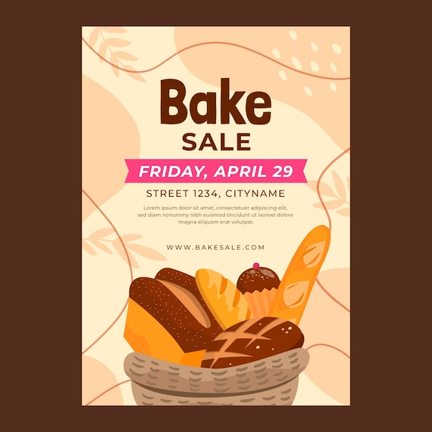 Vector hand drawn flat design bake sale flyer