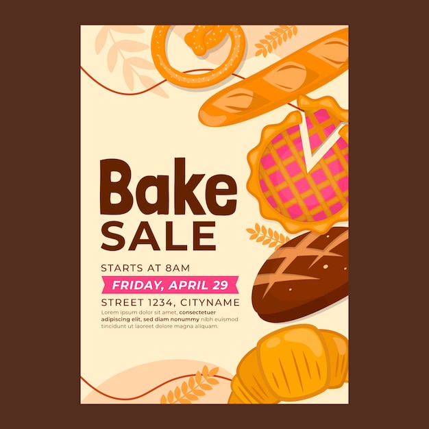 Vector hand drawn flat design bake sale flyer