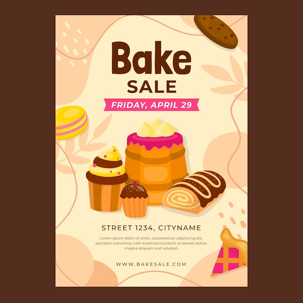 hand drawn flat design bake sale flyer