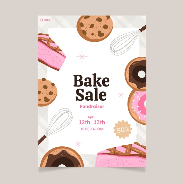 Hand drawn flat design bake sale flyer